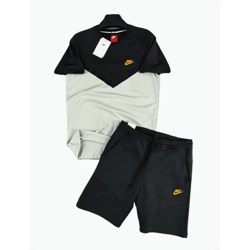 Мъжки спортен къс екип Nike Tech Fleece Shorts+T-shirt Dark Grey
