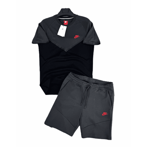 Мъжки спортен къс екип Nike Tech Fleece Shorts+T-shirt Black & Dark Grey