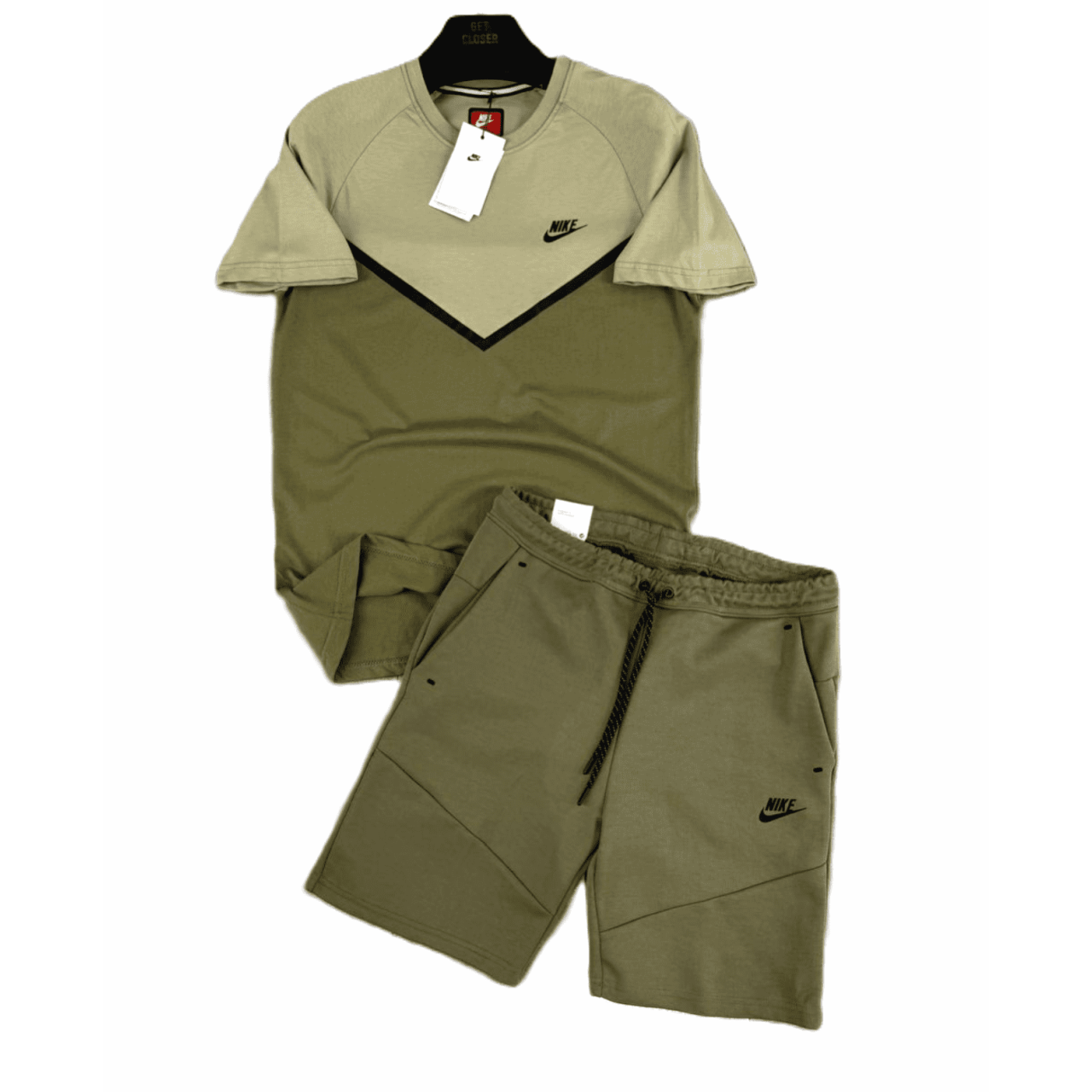 Мъжки спортен къс екип Nike Tech Fleece Shorts+T-shirt Army Green