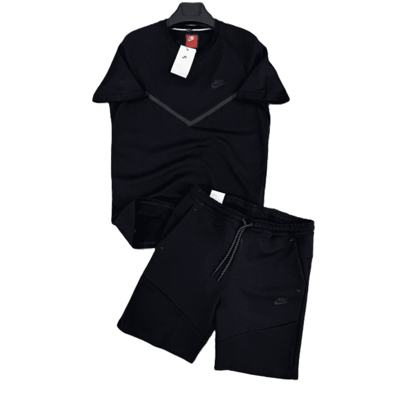 Мъжки спортен къс екип Nike Tech Fleece Shorts+T-shirt Black