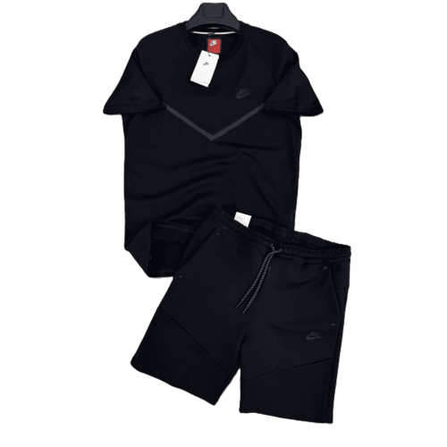 Мъжки спортен къс екип Nike Tech Fleece Shorts+T-shirt Black