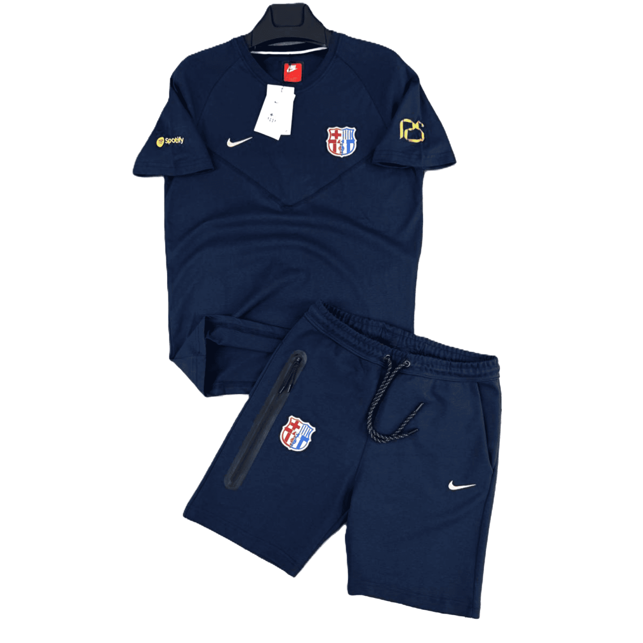 Мъжки спортен къс екип Nike Tech Fleece BARCELONA Shorts+T-shirt Dark Blue