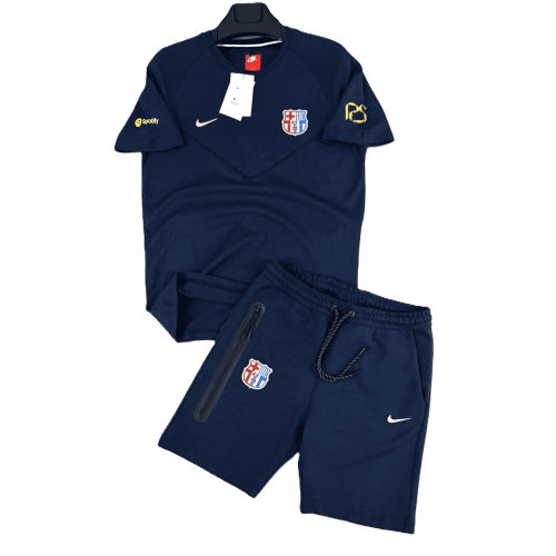 Мъжки спортен къс екип Nike Tech Fleece BARCELONA Shorts+T-shirt Dark Blue