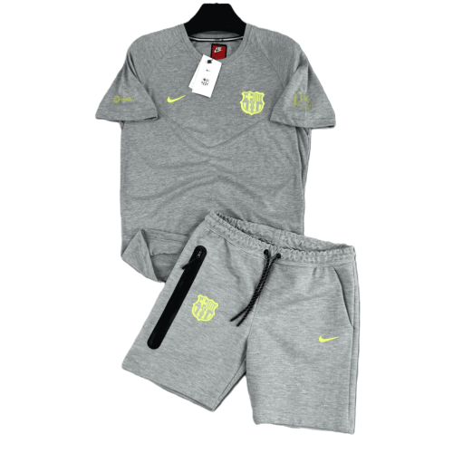 Мъжки спортен къс екип Nike Tech Fleece BARCELONA Shorts+T-shirt Light Grey