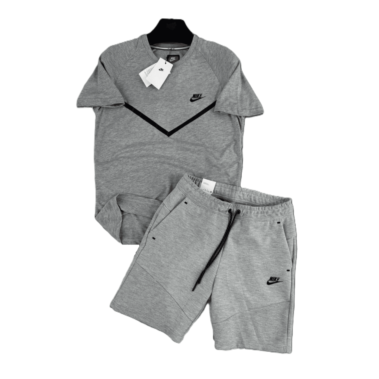 Мъжки спортен къс екип Nike Tech Fleece Shorts+T-shirt Light Grey