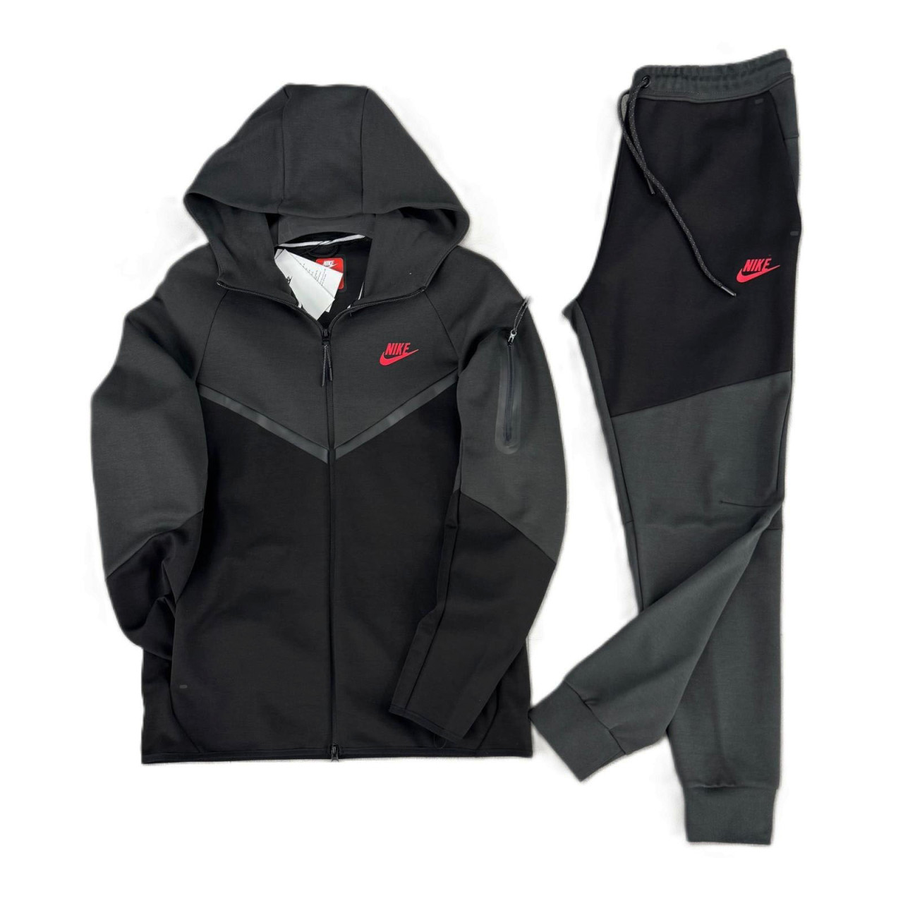  Мъжки спортен екип Nike Tech Fleece Black Grey Red Logo